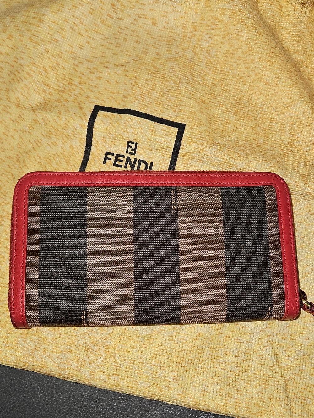 FENDI Pequin Canvas Zip Around Long Wallet